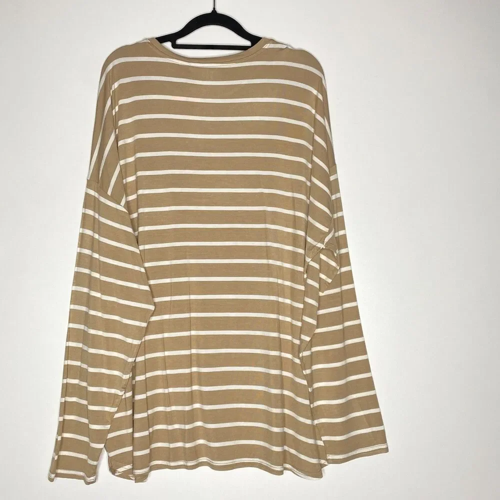 New Gap Drop Shoulder Striped Long Sleeve Tee Women's Plus Size XXL